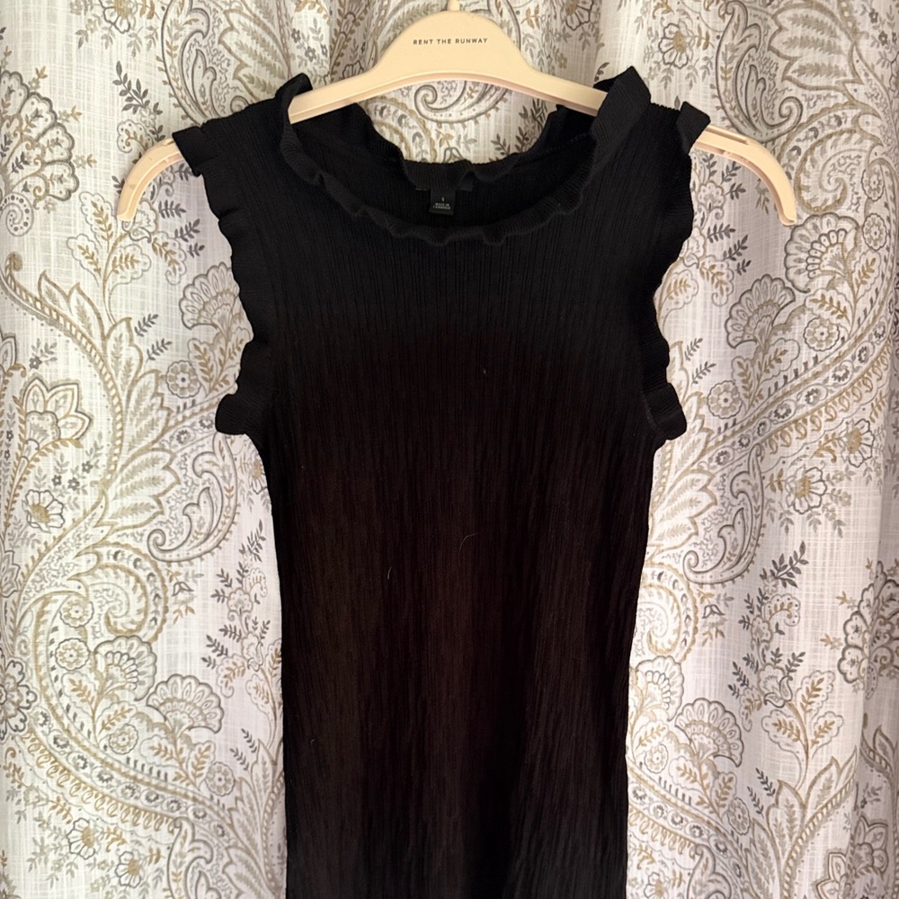 Ann Taylor Black Sleeveless Ribbed Ruffle Neck and Sleeve Tank Size S